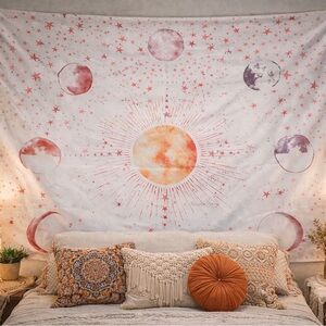 Large Celestial Sun Moon Phase Tapestry Boho Wall Hanging